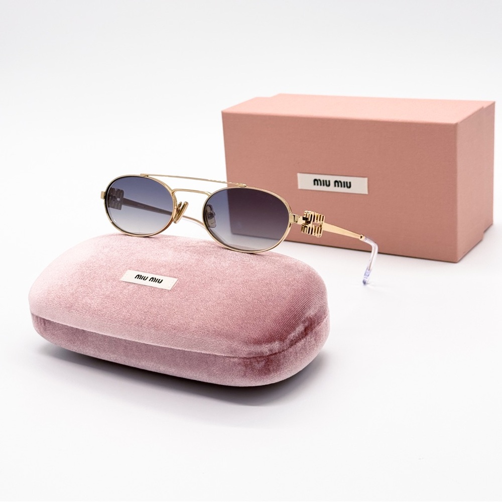 NEW MIU MIU MU54ZS 5AK30C WOMEN SUNGLASSES SMU 54Z GOLD OVAL MU 54ZS 5AK30C